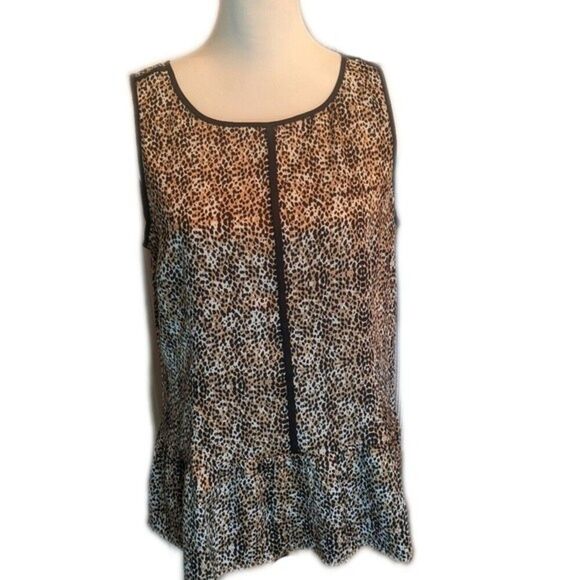 5/$55 Ann Taylor peplum side-zip top - sleeveless - animal print - black trim 8 - Picture 1 of 7